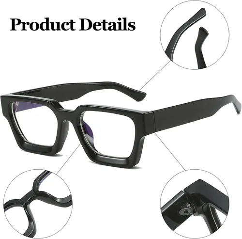 Vista 4 de LJCZKA Gafas cuadradas con bloqueo de luz azul para mujeres y hombres, marco grueso, anteojos para juegos de computadora, anteojos antifatiga ocular