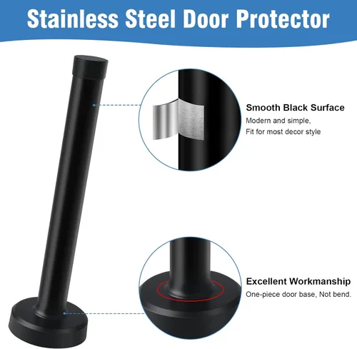 Vista 4 de KOLAKO Topes de puerta, tope de puerta de acero inoxidable, tope de puerta de 5 pulgadas (120 mm) de largo con punta de goma, protector de pared