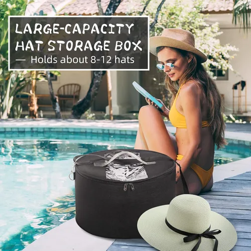 Vista 2 de LITLANDSTAR Organizador para mujeres y hombres, caja de almacenamiento redonda, contenedor de fieltro portátil, plegable, con tapa a prueba de Negro