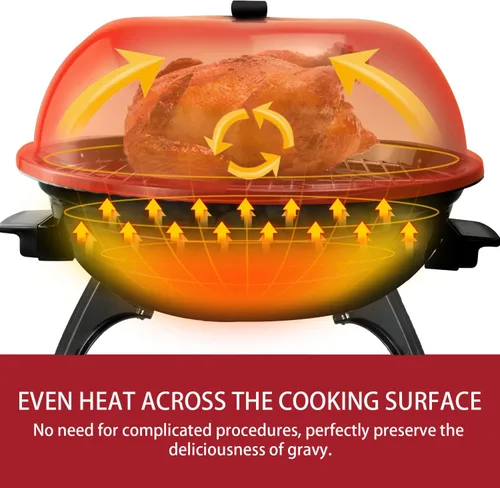 Vista 5 de Techwood - Parrilla eléctrica para barbacoa de 15 porciones para interiores y exteriores, diseño de doble capa, parrilla portátil extraíble, 1600 W