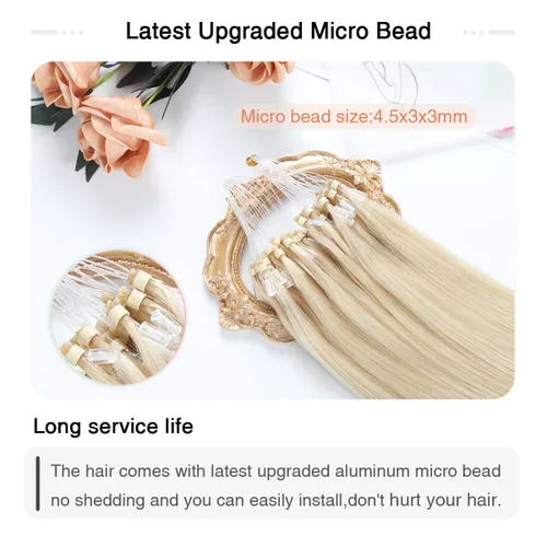 Vista 4 de SUYYA Micro Links - Extensiones de cabello humano de color rubio platino, micro bucle, extensiones de cabello humano lacio, 50 hebras, 1.41