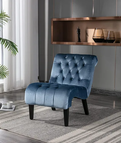 Vista 15 de Sillón decorativo de terciopelo para sala de estar, silla de ocio moderna con respaldo copetudo, silla auxiliar sin brazos para interiores, sillas