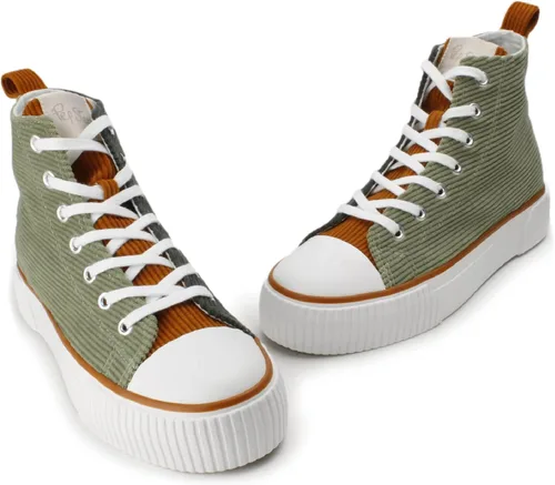 Vista 5 de PepStep Women's Fashion Platform High Top Sneakers, Cute Corduroy or Faux Lamb's Fur UpperMemory Foam Insole,Trendy Slim Shoe Lace