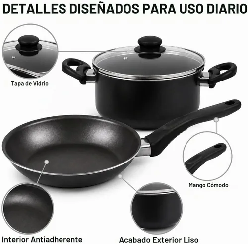 Vista 7 de Juego de utensilios de cocina de aluminio antiadherente de 7 piezas, ollas y sartenes con tapas
