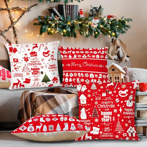 Vista 2 de Juego de 6 fundas de almohada navideñas de 18 x 18 pulgadas, fundas de cojín decorativas de Navidad para sofá, decoración del hogar, fundas de cojín