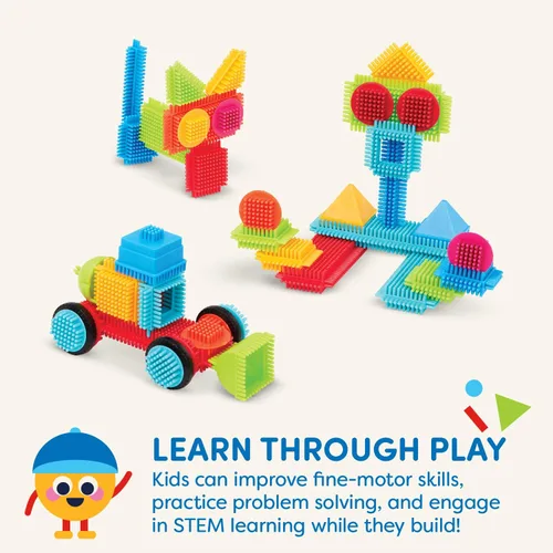 Vista 5 de Battat Bloques de cerdas - Bloques de construcción entrelazados STEM - Juego de 50 piezas - Estuche de transporte reutilizable - Juguetes