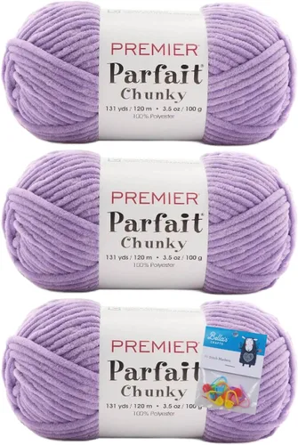 Vista 36 de Premier Yarns Parfait - Paquete de 3 unidades de felpilla gruesa de 3.5 onzas, peso supervoluminoso, paquete de 3 unidades con soportes para punto