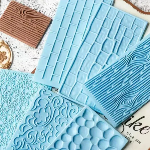 Vista 4 de Juego de 6 tapetes de impresión de fondant, juego de moldes para decoración de tartas, corteza de árbol en relieve, diseño de textura de flores