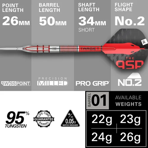 Vista 3 de Target Darts Nathan Aspinall Gen 2 - Juego de dardos de punta de acero con punta de acero (95% tungsteno)