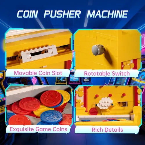 Vista 3 de Sosuy Juego de bloques de construcción motorizados para empujador de monedas, 2093 piezas, juego de arcade interactivo para construcción