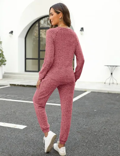 Vista 88 de Wiholl - Conjuntos de dos piezas para mujer: ropa cómoda con sudadera abotonada y pantalones deportivos con bolsillos