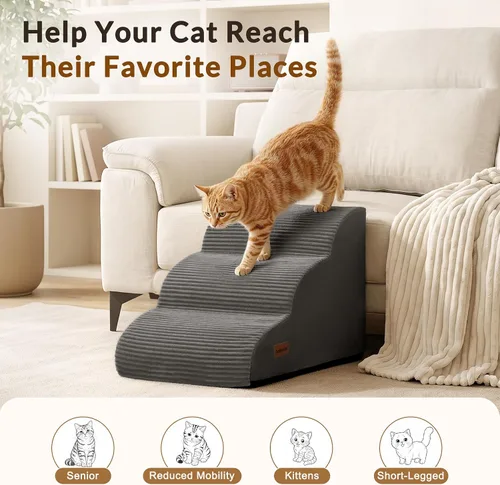 Vista 2 de Escaleras para perros y gatos pequeños, rampa de escaleras para mascotas de Gris