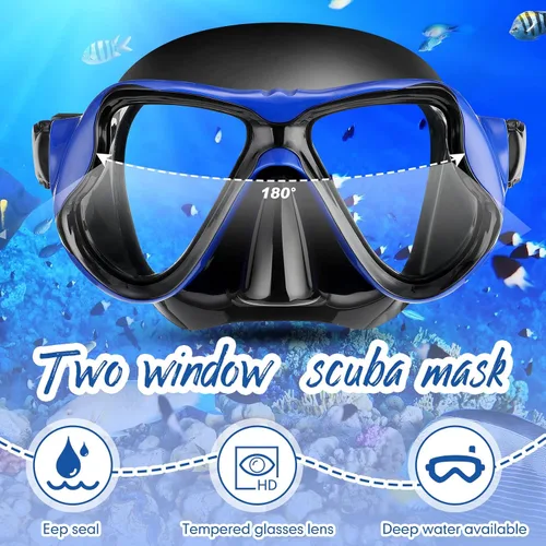 Vista 4 de Preboun 4 máscaras de buceo para adultos, antiempañamiento, sin fugas, gafas de snorkel para hombres y mujeres, gafas de natación panorámicas