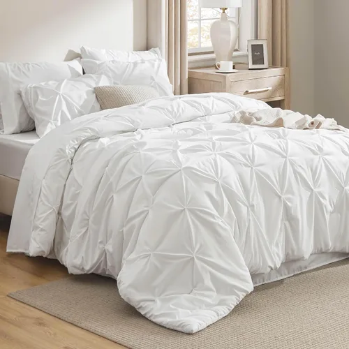 Vista 13 de Bedsure - Juego de edredón tamaño individual gris - Ropa de cama tamaño individual en una bolsa de 5 piezas, juego de cama Pintuck GentleSoft™