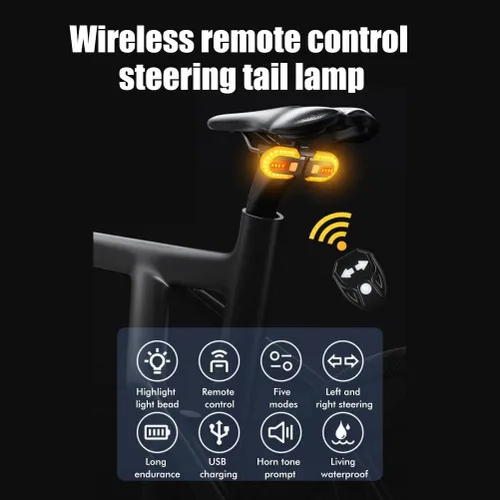 Vista 6 de LED Bicycle Rear Light, Bike Turn Signals with Wireless Remote Control, USB Charging, Bicycle Rear Light, Turn Signal Indicators for Safe Night