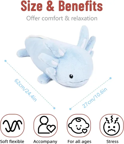Vista 4 de Niuniu Daddy Animales de peluche con peso de ajolote azul de 24 pulgadas 5 libras para niños, adultos, niñas, niños, juguete de peluche gigante