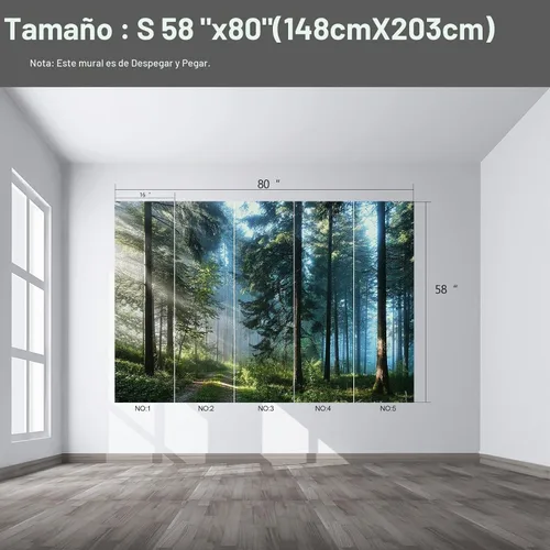 Vista 2 de Forest self Adhesive wall murals Peel and Stick Wallpaper - 58"x80" F01.
