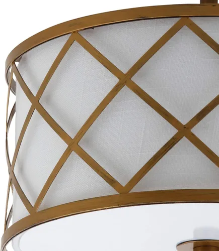 Vista 6 de JONATHAN Y Lámpara de techo LED de metal dorado de 13.25 pulgadas, lámpara de tambor de celosía moderna con pantalla de lino blanco, 2 luces