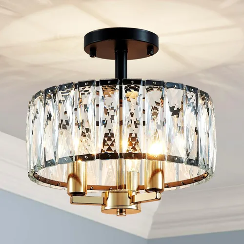Vista 9 de AGV LIGHTING CL003F - Lámpara de techo de cristal K9, moderna lámpara de techo semiempotrada, perfecta para sala de estar, dormitorio, comedor, D13
