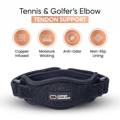 Vista 2 de Copper Compression Codera de tenista, soporte de contrafuerza ajustable para tendinitis, codo de golfista, codo de tenista, dolor de antebrazo