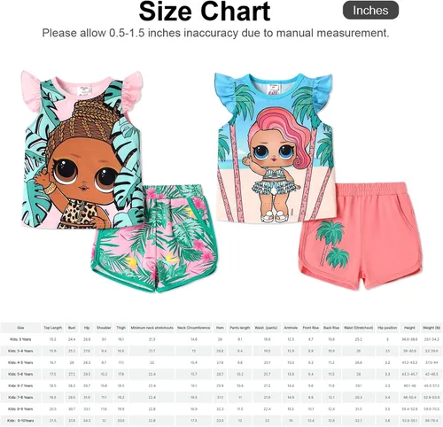 Vista 7 de L.O.L. Surprise! Girls Clothes Set Doll Print Ruffle Sleeve Tee Top T-shirt and Shorts Kids Girl Clothes
