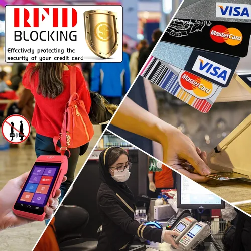 Vista 6 de Cartera con llavero de pulsera para mujer, delgada, con bloqueo Rfid, tarjetero para tarjetas de crédito, cartera de identificación con cremallera