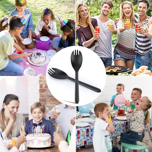 Vista 6 de EUSOAR Tenedores y cucharas desechables a granel, 50 piezas de plástico de 5.5 x 1.2 pulgadas, cucharas de tenedor de servicio de cubiertos