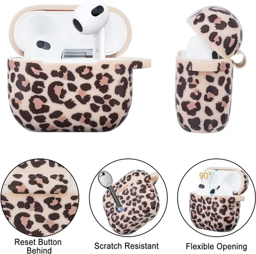 Vista 4 de Funda de silicona con diseño de guepardo para Airpods 3 de YOMPLOW 2021, funda para Apple Airpods de 3ª generación, estampado floral, funda suave