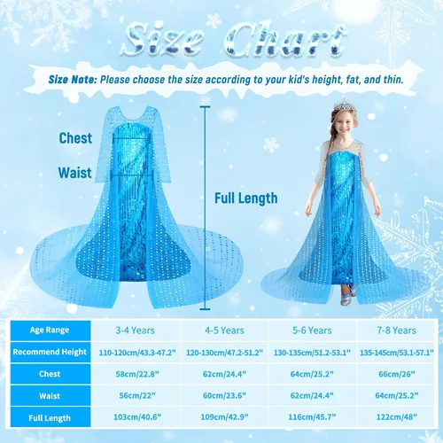 Vista 5 de Frozen Princess Dress Up Costume With Accessories For Little Girls 2-10 Years, Girls Birthday Christmas Dress
