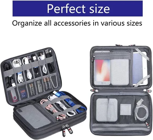Vista 5 de Bolsa organizadora de cables electrónicos, bolsa de almacenamiento portátil de doble capa para accesorios digitales electrónicos para funda