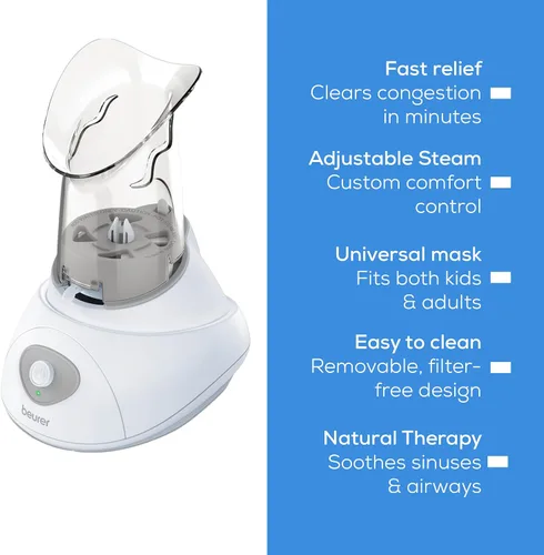 Vista 7 de Beurer Inhalador de vapor SI30 para congestión sinusal y alergias, sin medicamentos, configuración rápida de 3 a 5 minutos, ultra silencioso