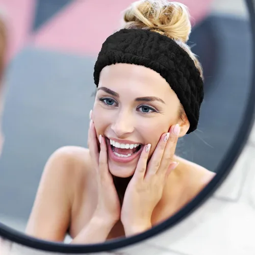 Vista 5 de Chuangdi Diadema de spa de 3 piezas para mujer, diadema de maquillaje facial, diadema de tela de rizo suave para lavar, máscara facial, regalos