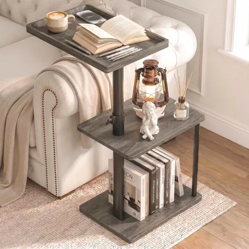 Vista 25 de Faesun Mesa auxiliar de mesa C de altura ajustable, bandeja giratoria de 360° para espacios pequeños, mesita de noche pequeña para sala de estar