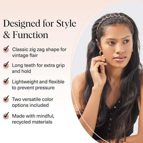Vista 4 de Kitsch - Diademas de diseño Zig Zag, de plástico reciclado, para hombres y mujeres, clásica de los años 90, diadema ondulada con dientes, diademas