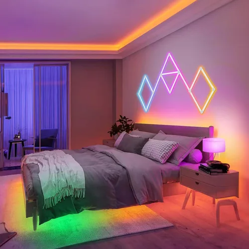 Vista 9 de Líneas de luz de pared inteligentes, barras de luz LED WiFi RGB, 16 M+ sincronización de música regulable de color, barras de luz para decoración