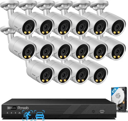 Vista 10 de Sistema de cámara de seguridad PoE, 4 cámaras IP con cable de 5 MP con cable para el hogar, micrófono integrado, detección de vehículos humanos