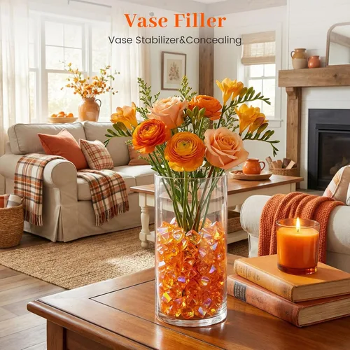 Vista 3 de DomeStar 180 piezas de hielo falso, diamantes falsos acrílicos de color naranja deslumbrante, relleno de jarrón, gemas de plástico brillantes