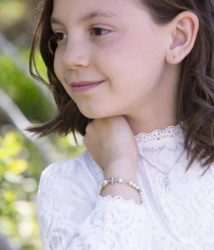 Vista 2 de Pulsera infantil de plata de ley con cruz para primera comunión, bautismo o bautizo