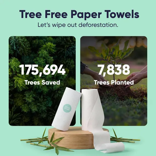 Vista 2 de Save Trees Paquete de 6 toallas de papel de bambú, 750 hojas, ultra absorbentes y duraderas, ecológicas, con certificación FSC, totalmente libres