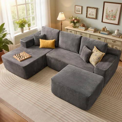 Vista 10 de Sofá modular Cloud de 96 pulgadas con tumbona, asiento profundo en forma de L, moderno sofá cama sin hueso, no requiere montaje, sofás sin hueso