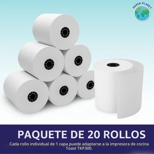 Vista 2 de PaperPlanet White Bond Paper para impresora de cocina Toast TKP300 20 rollos