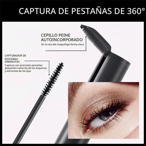 Vista 4 de Máscara impermeable 2 en 1, cepillo pequeño para pestañas cortas finas, efecto natural de alargamiento y engrosamiento, pestañas extralargas