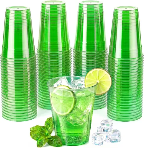 Vista 9 de Paquete de 100 vasos de plástico negros de 12 onzas, tazas de fiesta negras, copas de vino desechables transparentes para cumpleaños, picnics