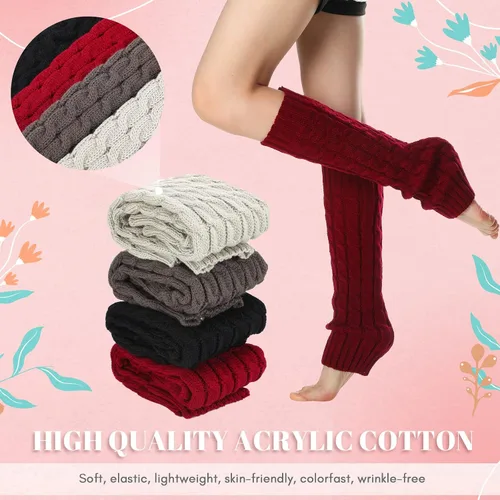 Vista 4 de 4 pares de calcetines largos de punto trenzado para mujer de invierno