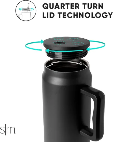 Vista 4 de Simple Modern - Vaso de 1,5 l con asa y tapa con pajita, botella de agua grande de acero inoxidable reutilizable con aislamiento, regalos para Negro