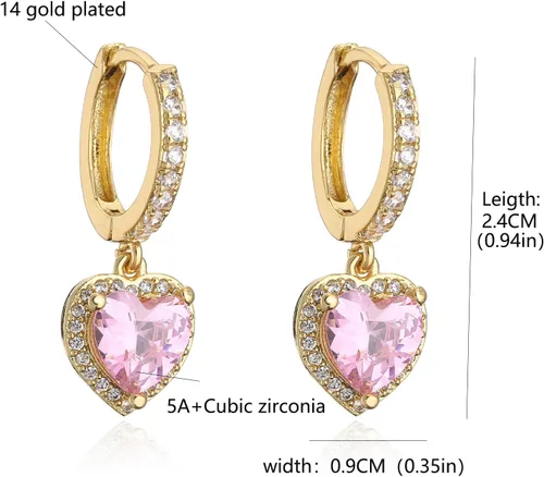 Vista 4 de Aretes colgantes de corazón para mujer, chapados en oro blanco, circonita cúbica de moda, hipoalergénicos, para el día de San Valentín