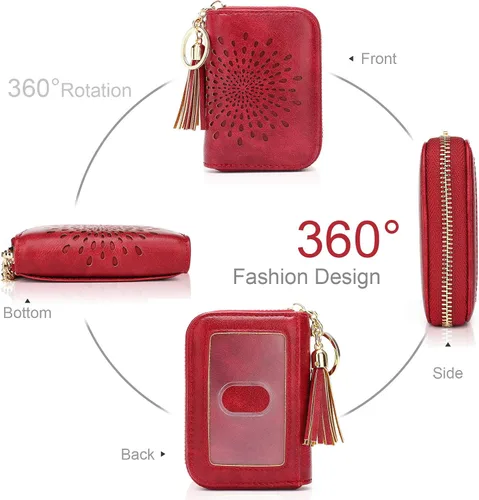 Vista 2 de APHISON RFID - Porta tarjeta de crédito con cremallera carteras pequeñas para mujer en cuero estilo girasol para mujer y niña caja de regalo 1927