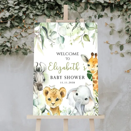 Vista 4 de Letrero de bienvenida personalizado para baby shower, cartel de bienvenida de safari para baby shower, letrero de baby shower de animales