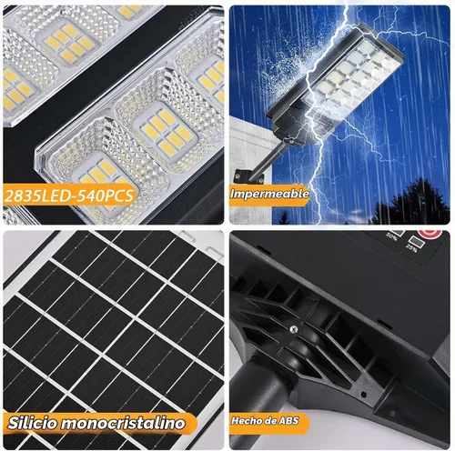 Vista 5 de Luz solar de calle de 540 LED para exteriores, impermeable, luces solares del atardecer al amanecer, luces de inundación al aire libre, sensor