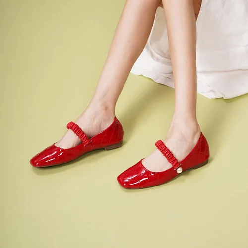 Vista 5 de C.Paravano Mary Jane Flats para mujer Zapatos de ballet para mujer Zapatos Mary Jane para mujer Zapatos planos de cuero con punta cuadrada, rojo